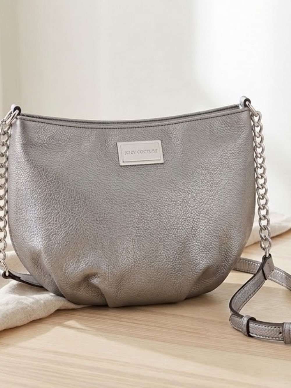Juicy Couture Gray Pebbled Faux Leather Crossbody Bag NWOT